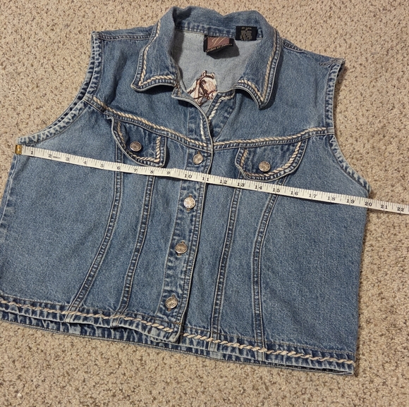 Vintage Gordon & James Western Horse Denim Jean Vest Rodeo Cowboy Embroidered - Picture 6 of 7
